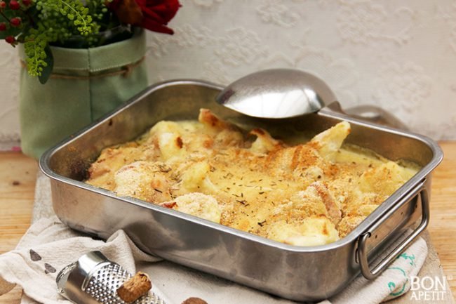 gegratineerde_bloemkool Bloemkool met ham ovenschotel
