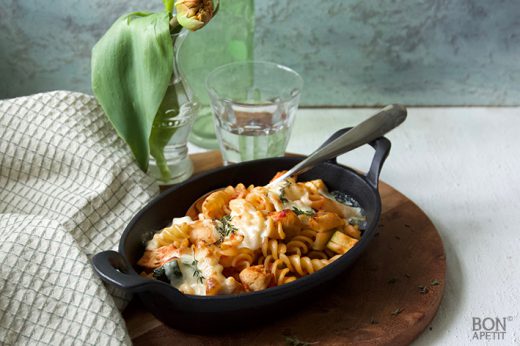 cheesy pasta met kip en courgette