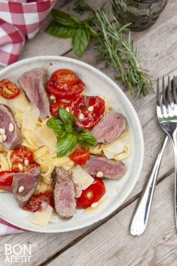 pasta met biefstuk