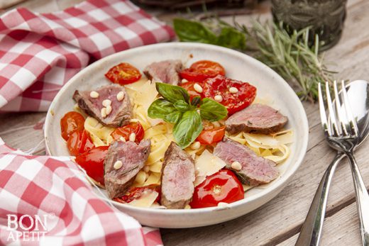 pasta met biefstuk