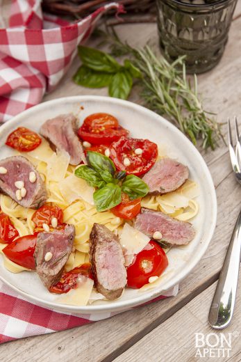 pasta met biefstuk