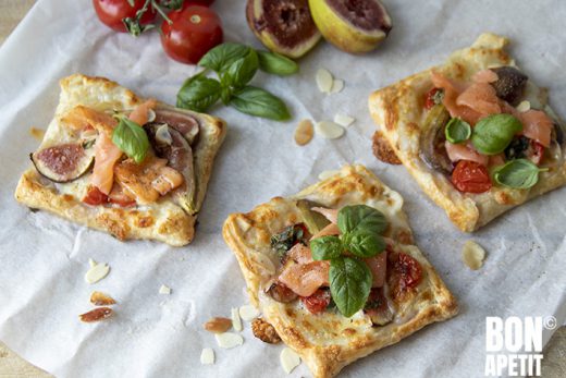 bladerdeeg met zalm en vijgen