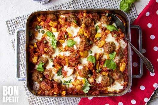 gehaktballen met orzo uit de oven