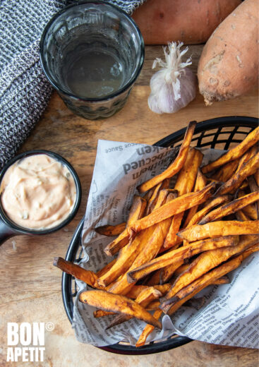 zoete aardappel friet uit de airfryer